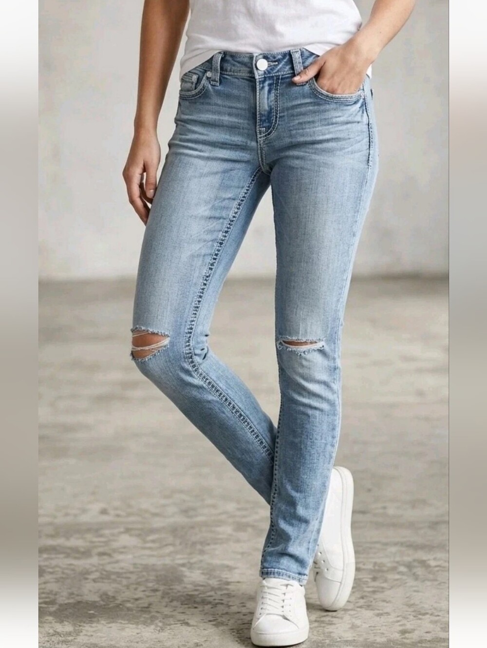 Y2k Express Stella Low Rise Skinny Leg Jeans Stretch Distressed Blue Wash 4